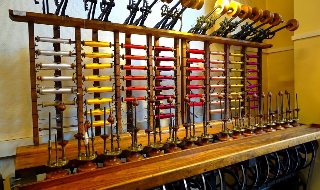 Europe, France, Auvergne Rhone Alpes region, city of Lyon, bobbin and silk thread loom