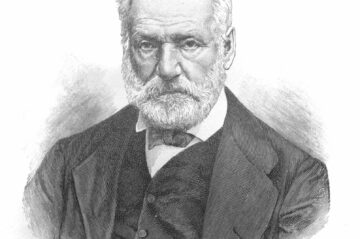 Portrait of Victor Hugo, a French poet, novelist, and dramatist of the Romantic movement in the old book The Literature of XIX century, by E.A. Solovieva, 1895, St. Petersburg